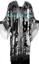 Kimono Fringe Jacket Opera Coat Burnout Velvet Silver Black Maya Matazaro