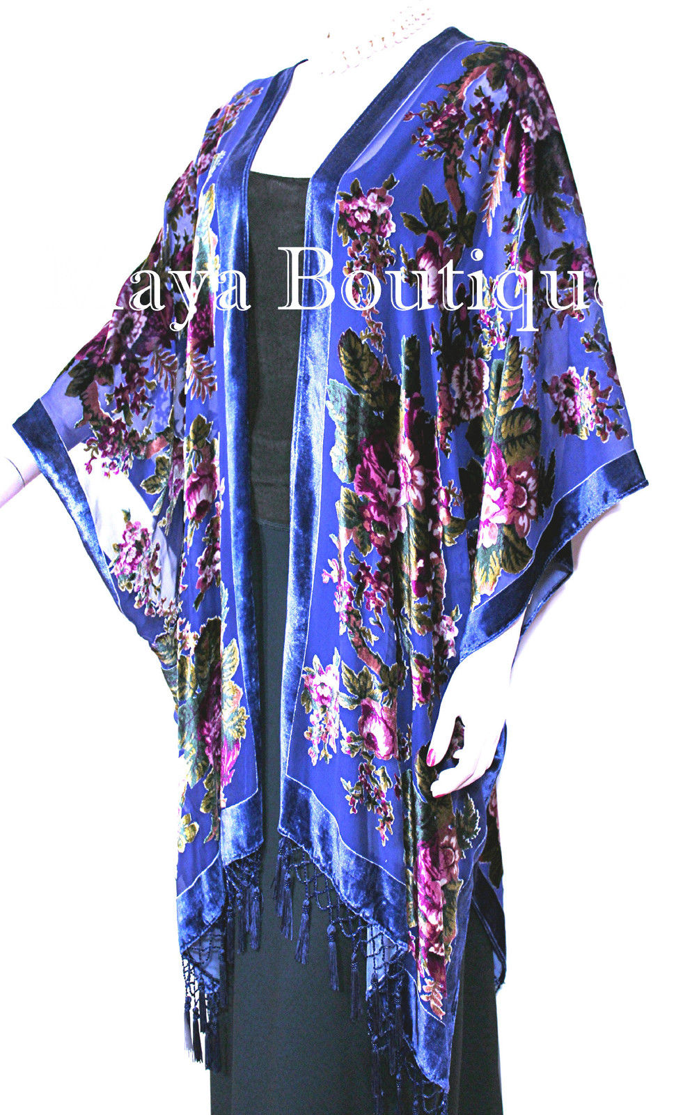 Caftan Kimono Duster Silk Burnout Velvet Royal Blue Gypsy Rose Maya Matazaro