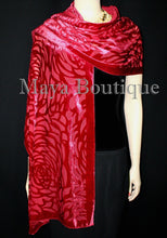 Maya Matazaro True Red Camellia Shawl Wrap Scarf Burnout Velvet Elegant!