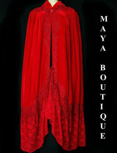 Red Opera Cape Cloak Coat Victorian Reproduction Long Velvet And Lace Lined