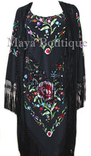 Dress Gown Silk Embroidered Flapper Style Black Multi Maya Matazaro M