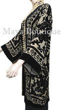 Kimono Jacket Silk Burnout Velvet Long Beige & Black No Fringe Maya Matazaro