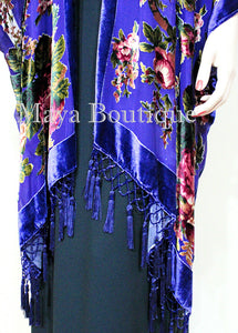 Caftan Kimono Duster Silk Burnout Velvet Royal Blue Gypsy Rose Maya Matazaro