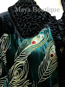 Opera Coat Duster Silk Velvet Black Multi Long L - XL Wearable Art Maya Matazaro