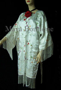 Silk Kimono Duster Coat Kimono All Embroidered & Lined Back Maya Embroidery Coat