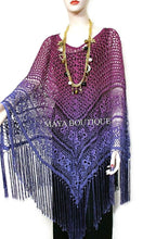 Crochet Poncho Shawl Top Hand Dyed Magenta Purple Ombree Maya Matazaro One Size