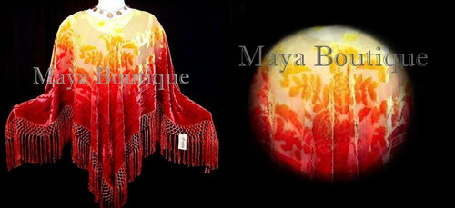 Blood Moon Colors Poncho Shawl Top Hand Dye Silk Burnout Velvet By Maya Matazaro