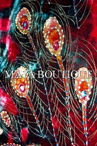 Silk Velvet Kimono Opera Coat Duster Beaded Red Multi Peacock Maya Matazaro