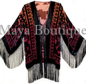 Wearable Art Tangerine Wine Velvet Kimono Jacket Hand Dyed Short Maya Matazaro