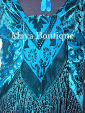 Teal Turquoise Piano Shawl Scarf Fringe Wrap Silk Burnout Velvet Maya Matazaro