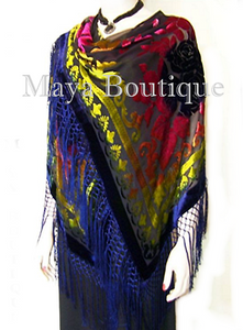 Silk Burnout Velvet Piano Shawl Wrap Scarf Tye Dye Blue Maya Matazaro