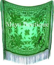 Silk Burnout Velvet Piano Shawl Wrap Hand Dyed Apple Green Maya Boutique