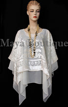 Maya Matazaro Layered Poncho Top Burnout Velvet & Chiffon Ivory Made In USA