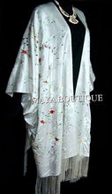 White Embroidered Silk Kimono Caftan Duster Coat Plus Size Maya Matazaro