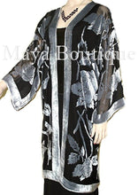 Kimono Jacket Silk Burnout Velvet Long Silver Black No Fringe Maya Matazaro
