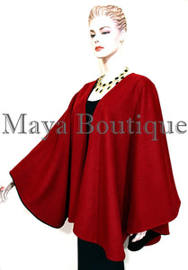Reversible Cape Ruana Wrap Coat Black & Red Cashmere Wool USA Made Maya Matazaro