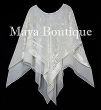 Maya Matazaro Layered Poncho Top Burnout Velvet & Chiffon Ivory Made In USA