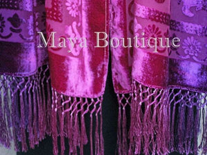 Maya Matazaro Wearable Art Silk Wrap Shawl Scarf Hand Dyed Magenta Purple Velvet Extra Long 110"