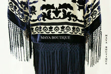 Maya Matazaro Silk Burnout Velvet Fringe Jacket Kimono Bolero Beige & Black