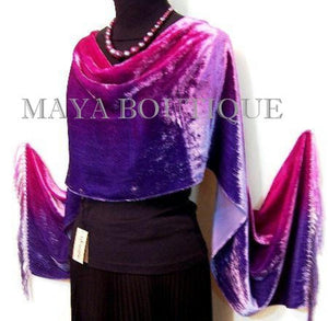 Silk Velvet Shawl Scarf Wrap Hand Dyed & Signed by Maya Matazaro Purple Magenta