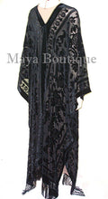 Maya Matazaro Opera Caftan Kimono Duster Burnout Velvet Black Extra Long