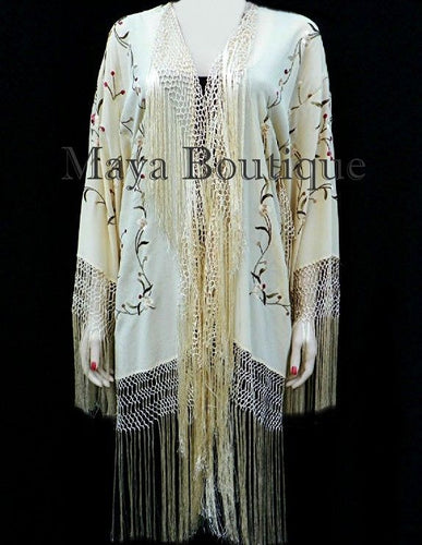 Silk Embroidered Fringe Jacket Kimono Flapper Coat Vanilla Maya Embroidery Coat
