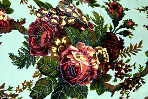 Piano Shawl Scarf Wrap Vanilla Victorian Rose Silk Burnout Velvet All Beaded