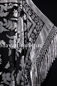 Silver Gray Caftan Duster Fringe Jacket Kimono Burnout Velvet Maya Matazaro