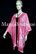 Maya Matazaro Coral Camellia Burnout Velvet Caftan Kimono Jacket USA Made