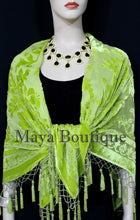 Lime Green Piano Shawl Scarf Wrap All Beaded Silk Burnout Velvet Maya Matazaro