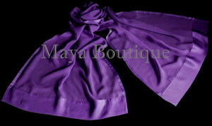 Purple Chiffon Silk Scarf Wrap Sash Satin Border Maya Matazaro & Gift Box NWTP