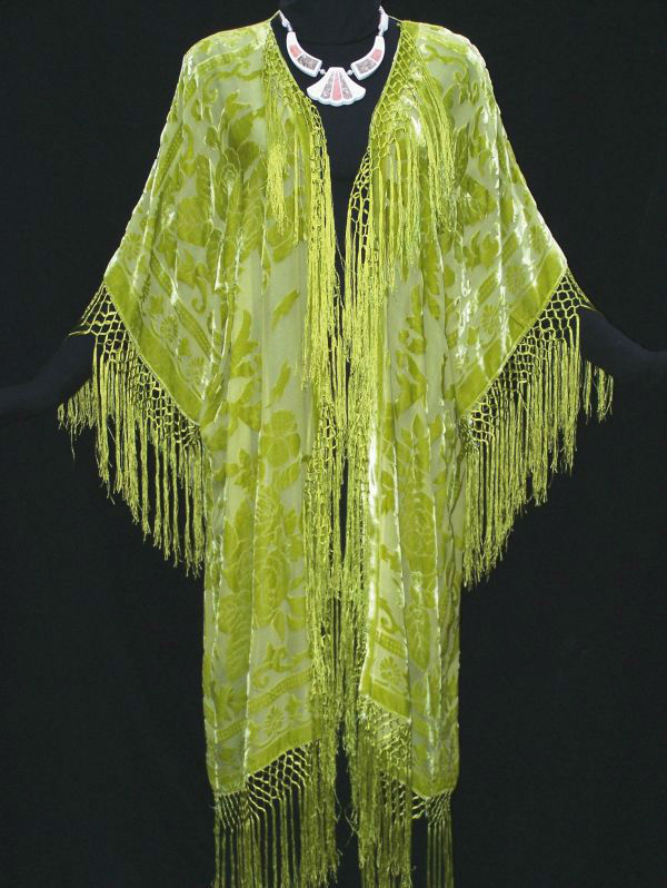 LIME SILK CAFTAN JACKET KIMONO COAT DUSTER PLUS NEW Hand Dyed Made In USA