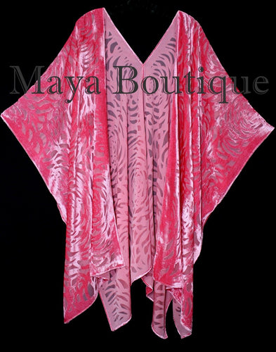 Maya Matazaro Coral Camellia Burnout Velvet Caftan Kimono Jacket USA Made