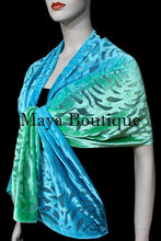 Jade Turquoise Camellia Shawl Wrap Scarf Burnout Velvet Hand Dyed Maya Matazaro