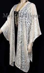 Ivory Pearl Camellia Burnout Velvet Caftan Kimono Jacket Maya Matazaro USA Made