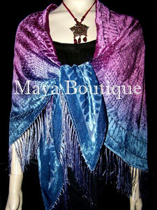 Dyed Dyed Shawl Burnout Velvet Triangle Purple & Blue Maya Matazaro