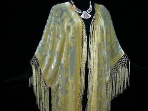 Kimono Fringe Jacket Opera Coat Silk Burnout Velvet Vanilla Maya Kimono Plus