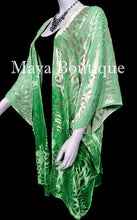 Maya Matazaro Green Ombre Camellia Burnout Velvet Caftan Kimono Jacket Hand Dyed