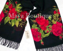 Scarf Red Gypsy Roses Georgette with Fringes Maya Matazaro USA Made
