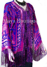Rose & Blue Fringe Jacket Burnout Velvet Short Kimono Maya Matazaro
