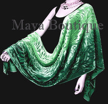 Maya Matazaro Hand Dyed Emeral Green Camellia Shawl Wrap Scarf Burnout Velvet