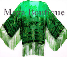 Wearable Art Velvet Kimono Jacket Hand Dyed Emerald & Jade Short Maya One Size