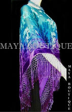 Purple Aqua Hand Dyed Poncho Shawl Top Silk Velvet Wearable Art Maya Matazaro