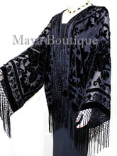 Fringe Jacket Burnout Velvet Short Kimono Black Maya Matazaro Plus size