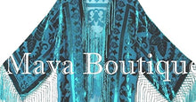 Kimono Burnout Velvet Silk Fringe Jacket Teal Turquoise Maya Matazaro