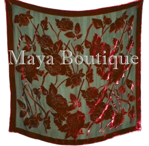 Piano Shawl Wrap Scarf Silk Burnout Velvet Red & Black No Fringe Maya Matazaro