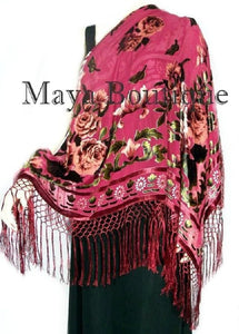 Piano Shawl Wrap Scarf Silk Burnout Velvet Floral Wine Maya Matazaro