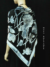 Piano Shawl Wrap Scarf Silk Burnout Velvet Silver & Black No Fringe Maya