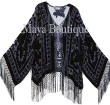Fringe Jacket Burnout Velvet Short Kimono Black Maya Matazaro Plus size