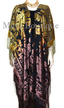 Gold & Brown Wearable Art Kimono Caftan Fringe Jacket Burnout Velvet Hand Dyed